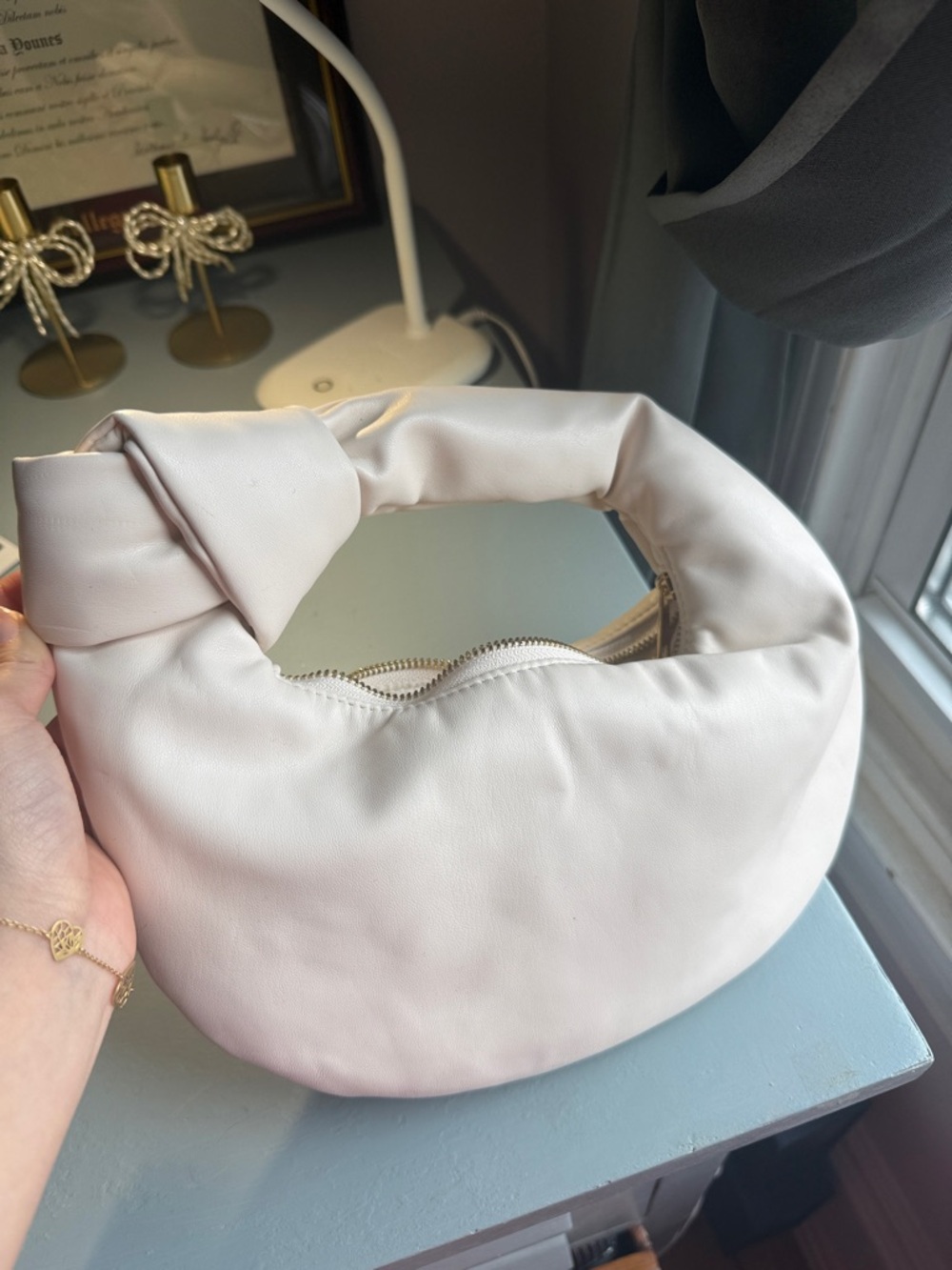 Melie Biiano Knot-Handle Shoulder Bag in Light Cream